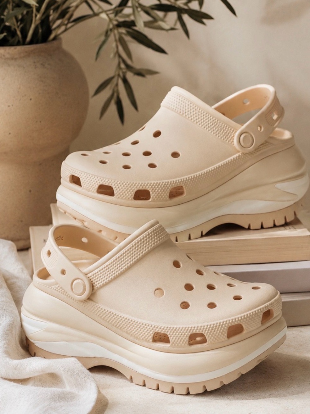 Crocs Mega Crush Clog Platform Bone Almond Tint Women’s 10 Men’s 8 Unisex Comfy